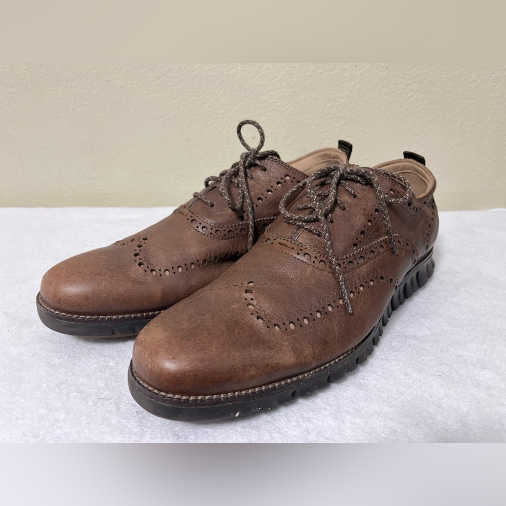 Cole Hann ZEROGRAND REMASTERED WINGTIP OXFORDS MEN's SHOES Brown Leather Sz 10.5 - Picture 2 of 10